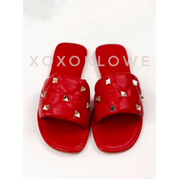 Gold Studded Quilted Wide Band Sandal Slide - Picture 5 of 13